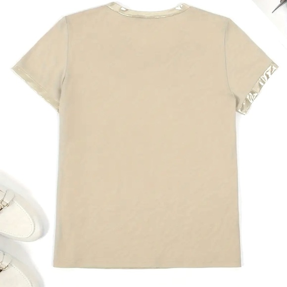 Contrast Trim Crew Neck Tee Golden Light Apricot XXL 14 T-shirt - Picture 3 of 5